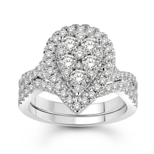 LADIES BRIDAL RING SET 1 1/2 CT ROUND DIAMOND 14K WHITE GOLD