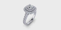 Round Shape 14-Karat Double Halo Diamond Engagement Ring with Large Side Diamonds-Angelucci-Jewelry