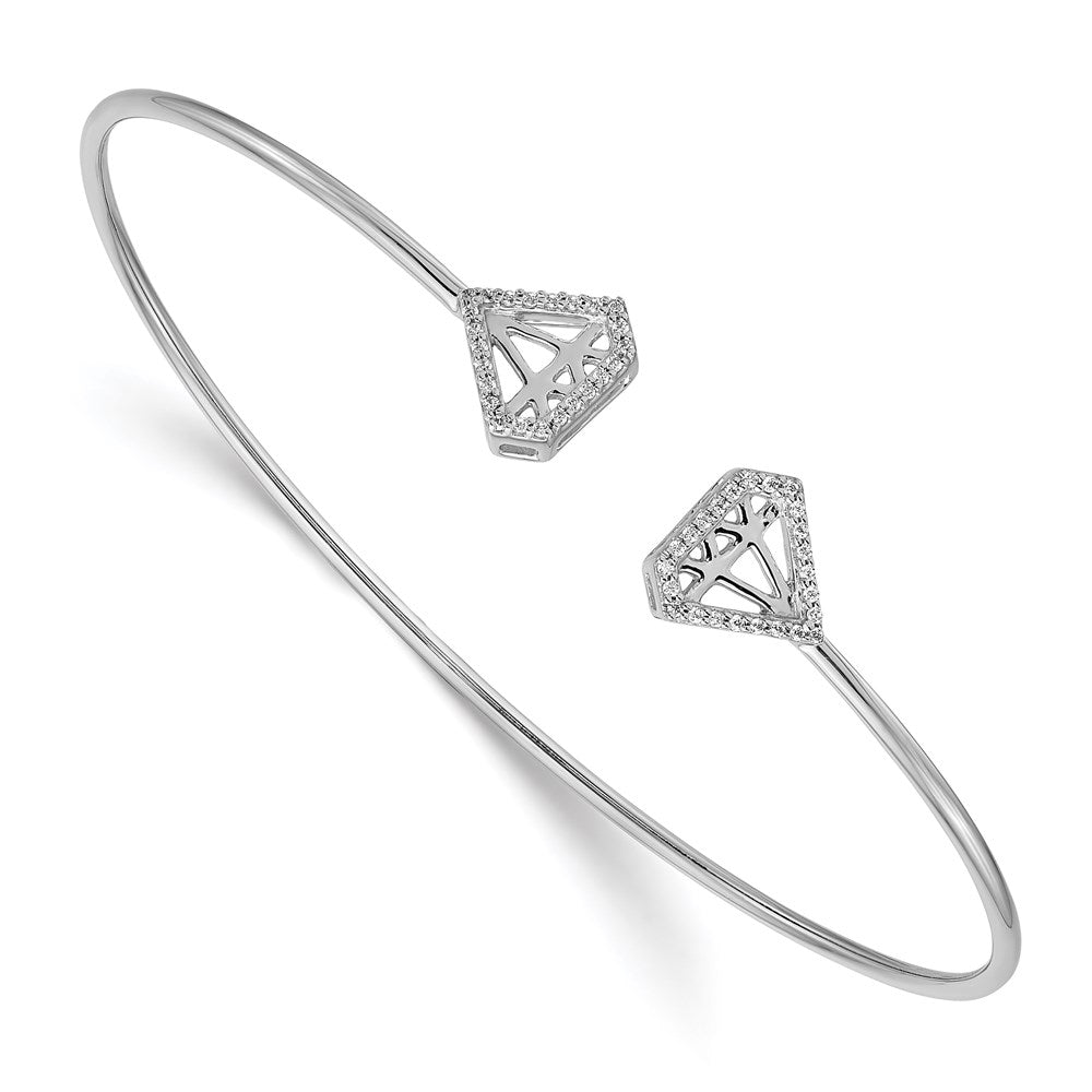 14k White Gold Diamond Gem-Motif Flexible Cuff Bangle