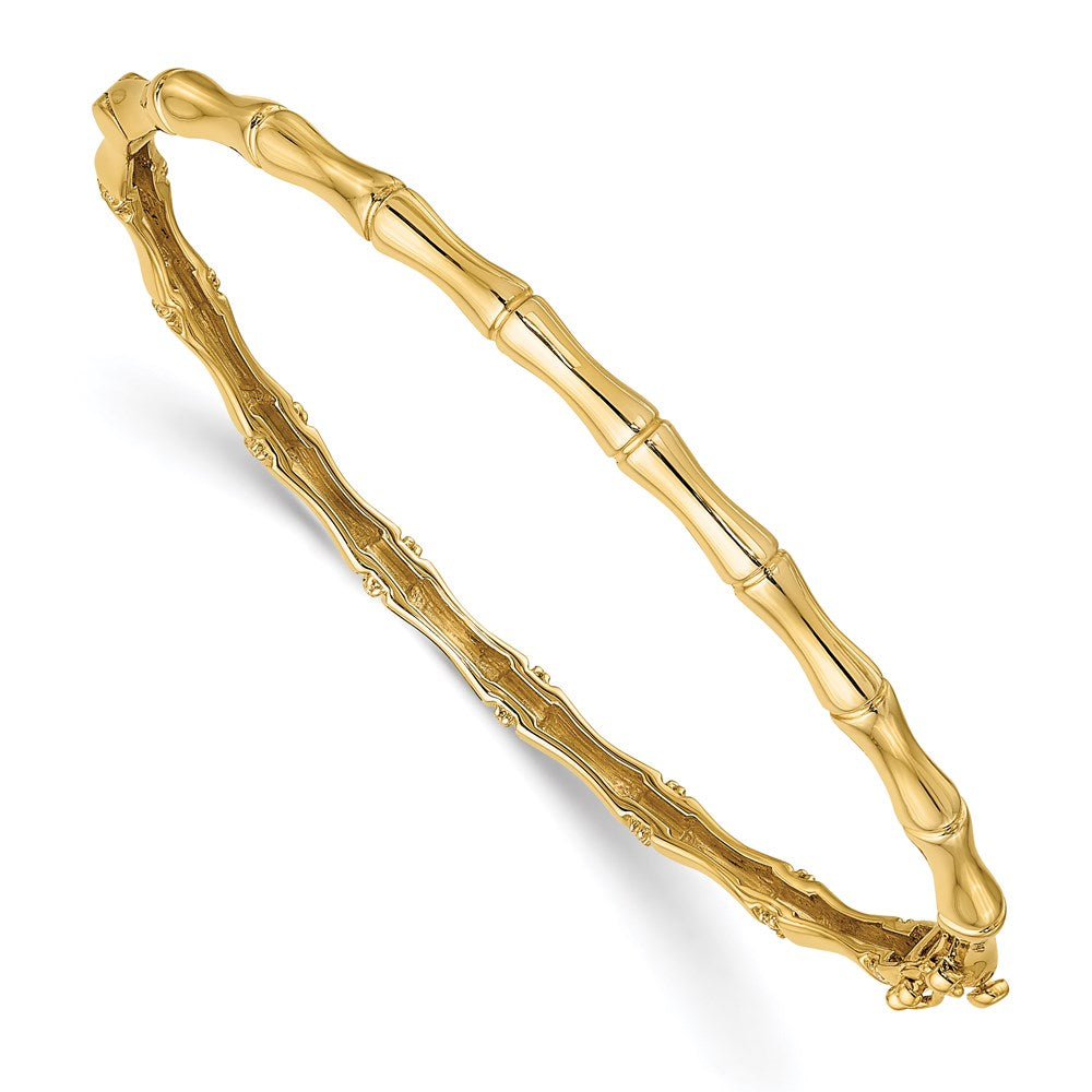 14k White Gold Bamboo Design Diamond Hinged Bangle