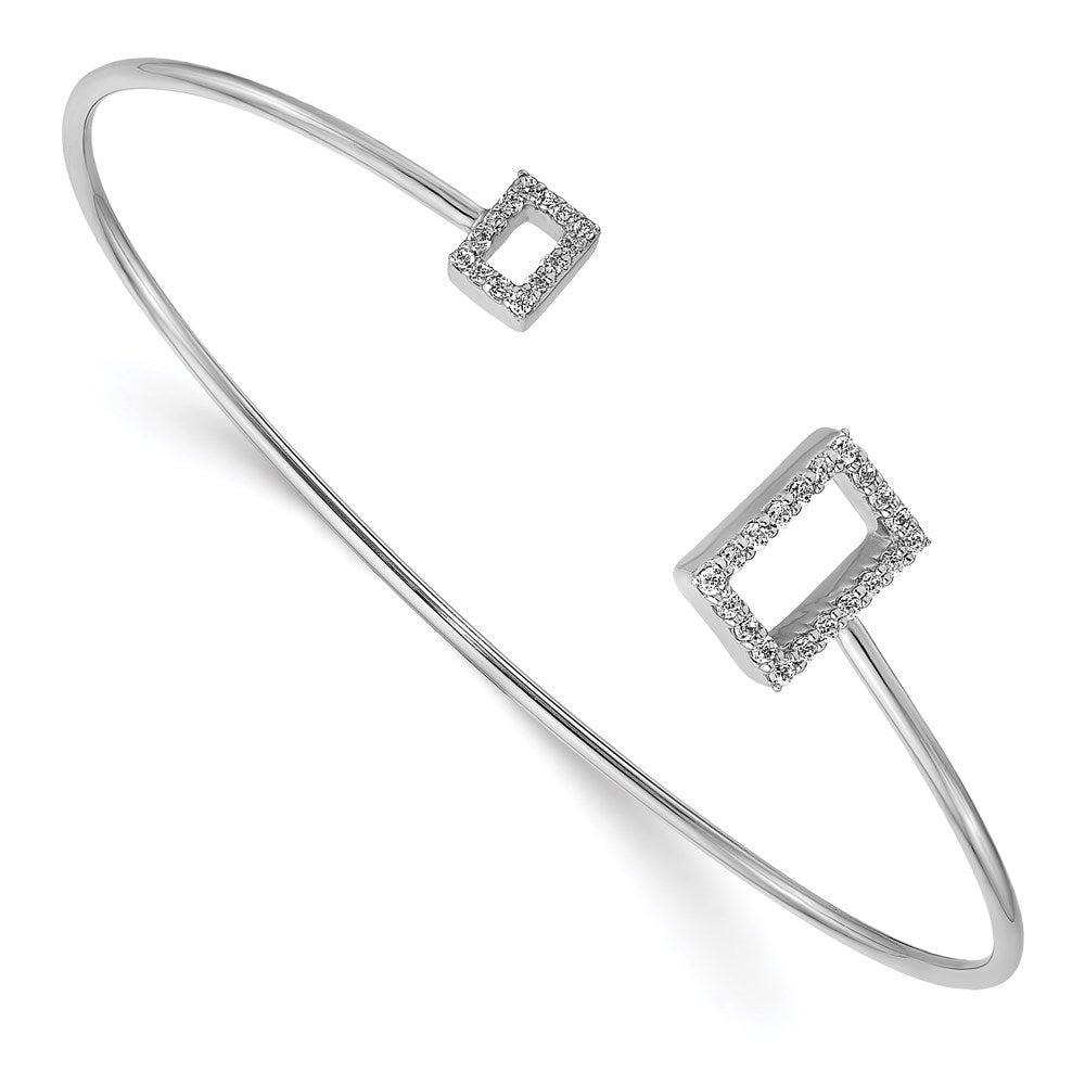 14k White Gold Diamond Squares Flexible Cuff Bangle