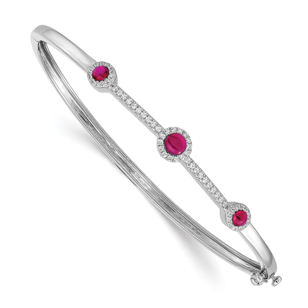14k White Gold Diamond and Cabochon Bangle