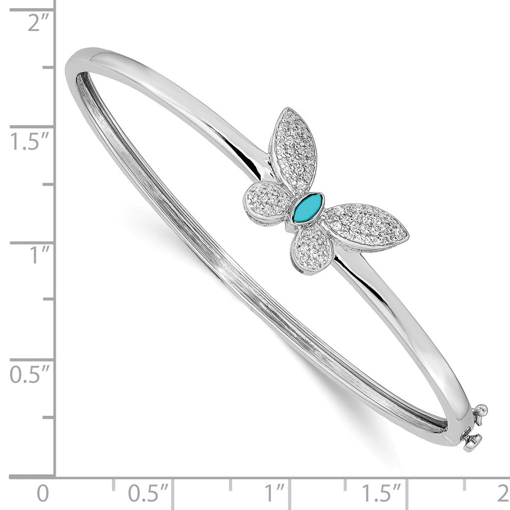 14k White Gold Diamond and Turquoise Butterfly Hinged Bangle