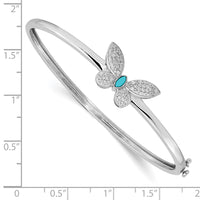 Thumbnail for 14k White Gold Diamond and Turquoise Butterfly Hinged Bangle