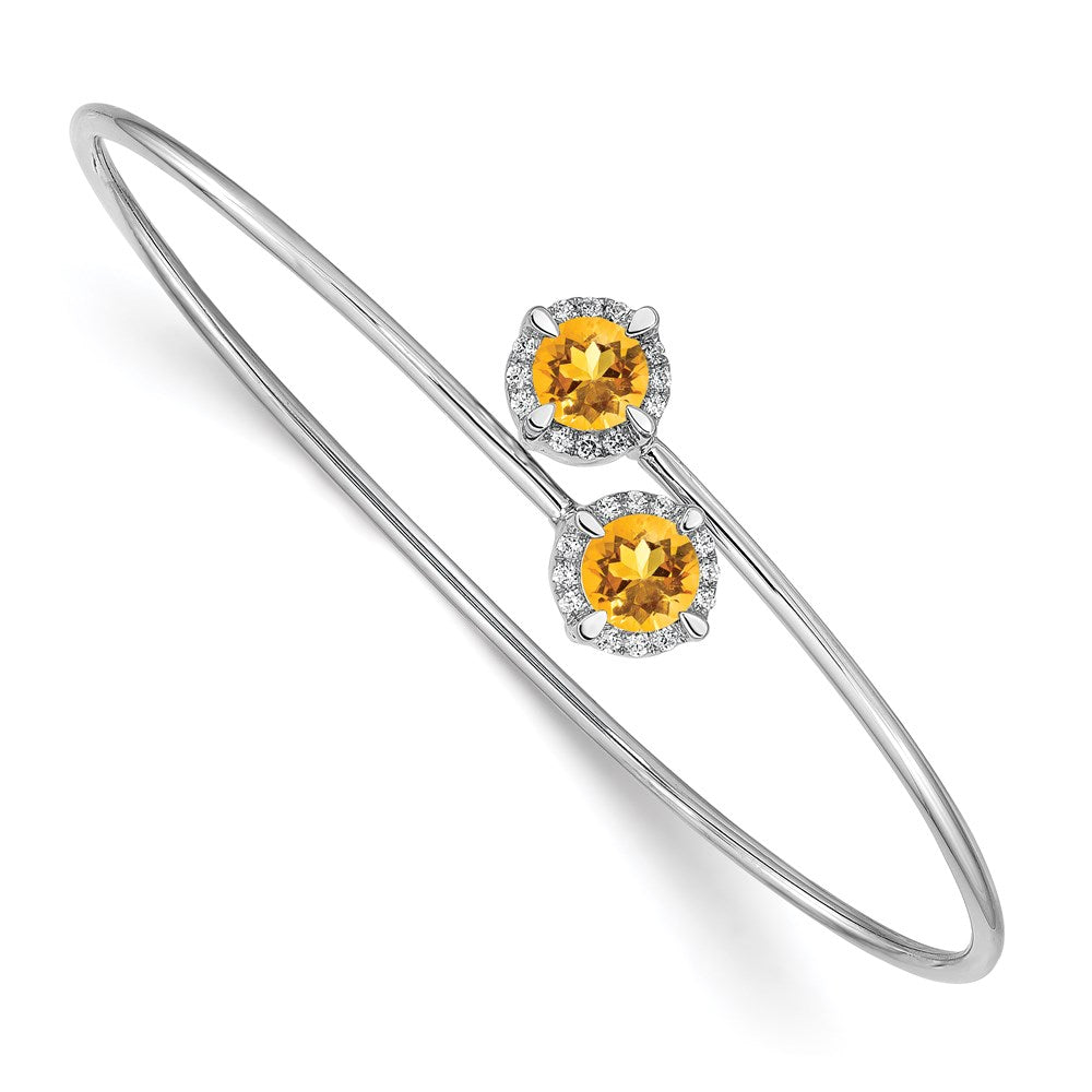 14k White Gold Amethyst and Diamond Flexible Bangle