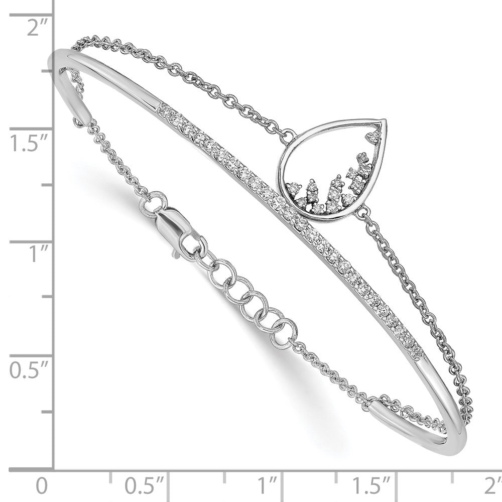 14k White Gold Polished Teardrop Bar Diamond 7in Bracelet