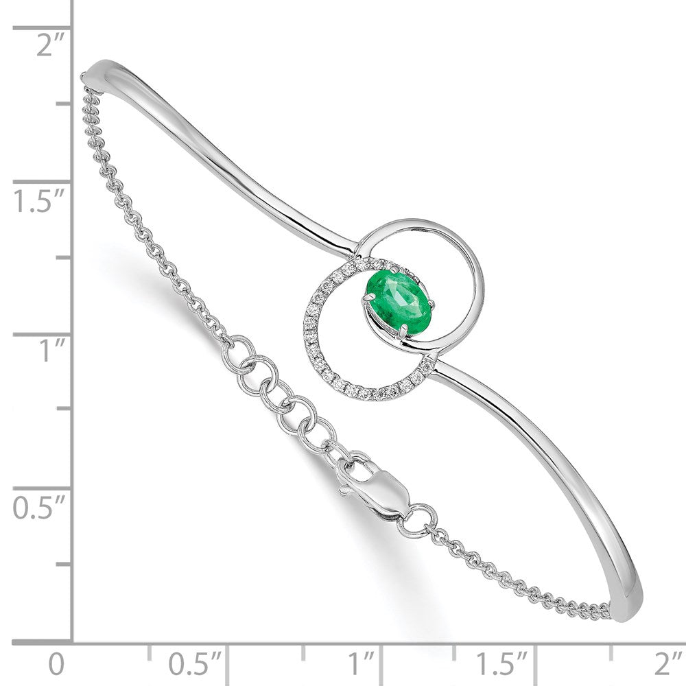14k White Gold Emerald/Diamond Circles 7in w/.5in ext Bracelet