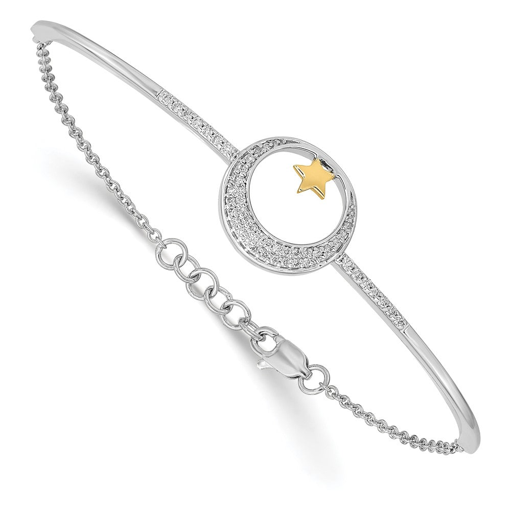 14k Two-tone Polish Moon w/Star Diamond 7in w/.5in ext Bracelet