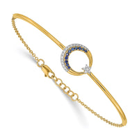 Thumbnail for 14k Diamond and Sapphire Moon and Star 7in w/.5in ext Bar Bracelet