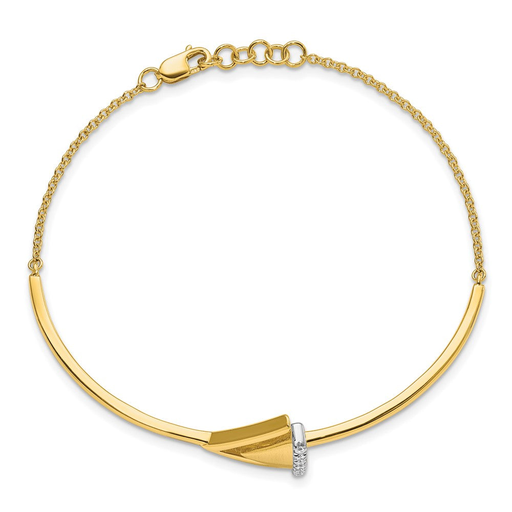 14k Satin/Polish Diamond Double Triangle Bar 7in w/.5in ext Bracelet