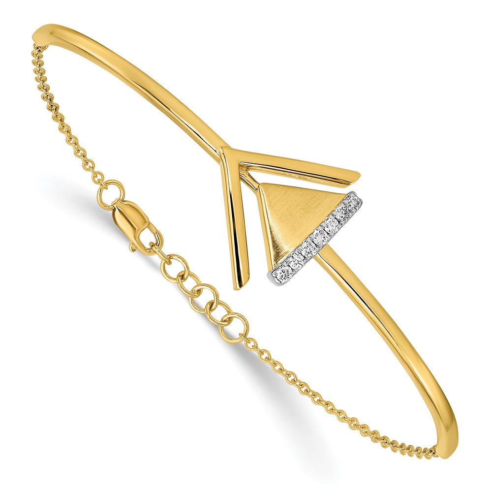 14k Satin/Polish Diamond Double Triangle Bar 7in w/.5in ext Bracelet