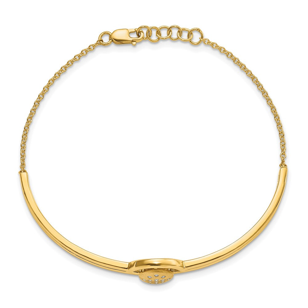 14k Satin and Polished Diamond Oval w/Bar 7in w/.5in ext Bracelet