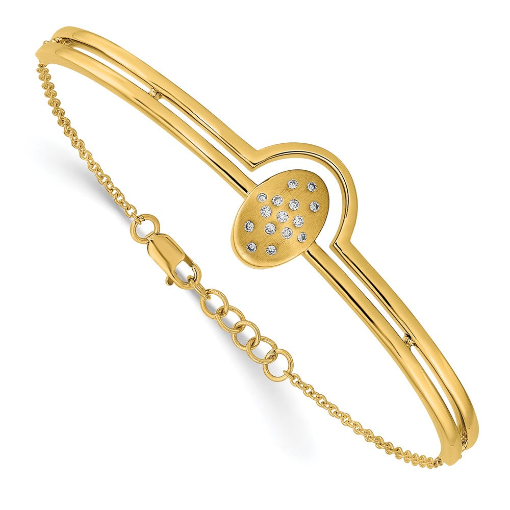 14k Satin and Polished Diamond Oval w/Bar 7in w/.5in ext Bracelet