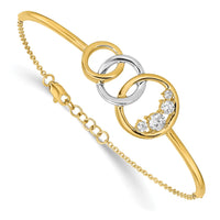 Thumbnail for 14k Two-tone Polished Diamond Trple Circle Bar 7in w/.5 ext Bracelet