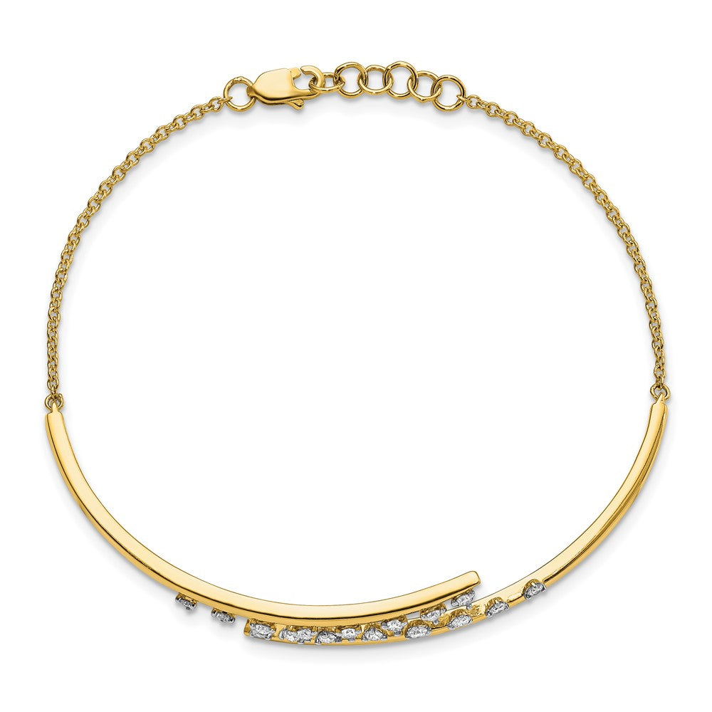 14k Polished Diamond Rows Center Bar 7in w/.5 ext Bracelet