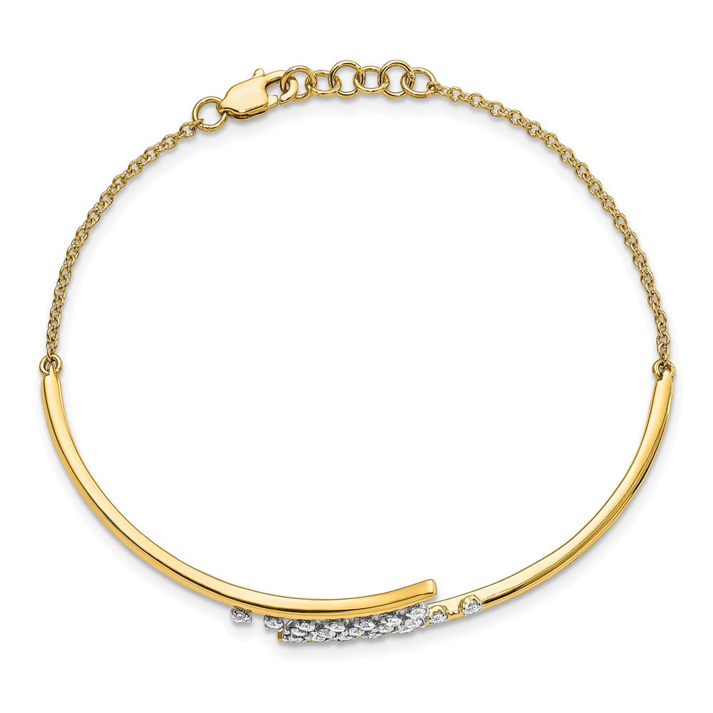 14k Polished Diamond Cluster Center Bar 7in w/.5 ext Bracelet