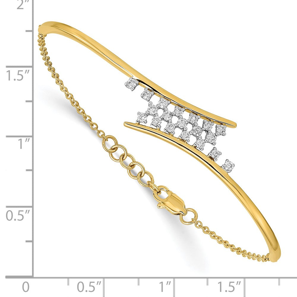 14k Polished Diamond Cluster Center Bar 7in w/.5 ext Bracelet