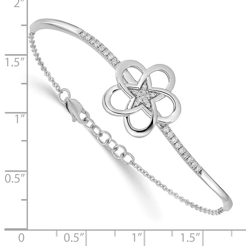 14k White Gold Polished Diamond Flower Bar 7in w/.5 ext Bracelet