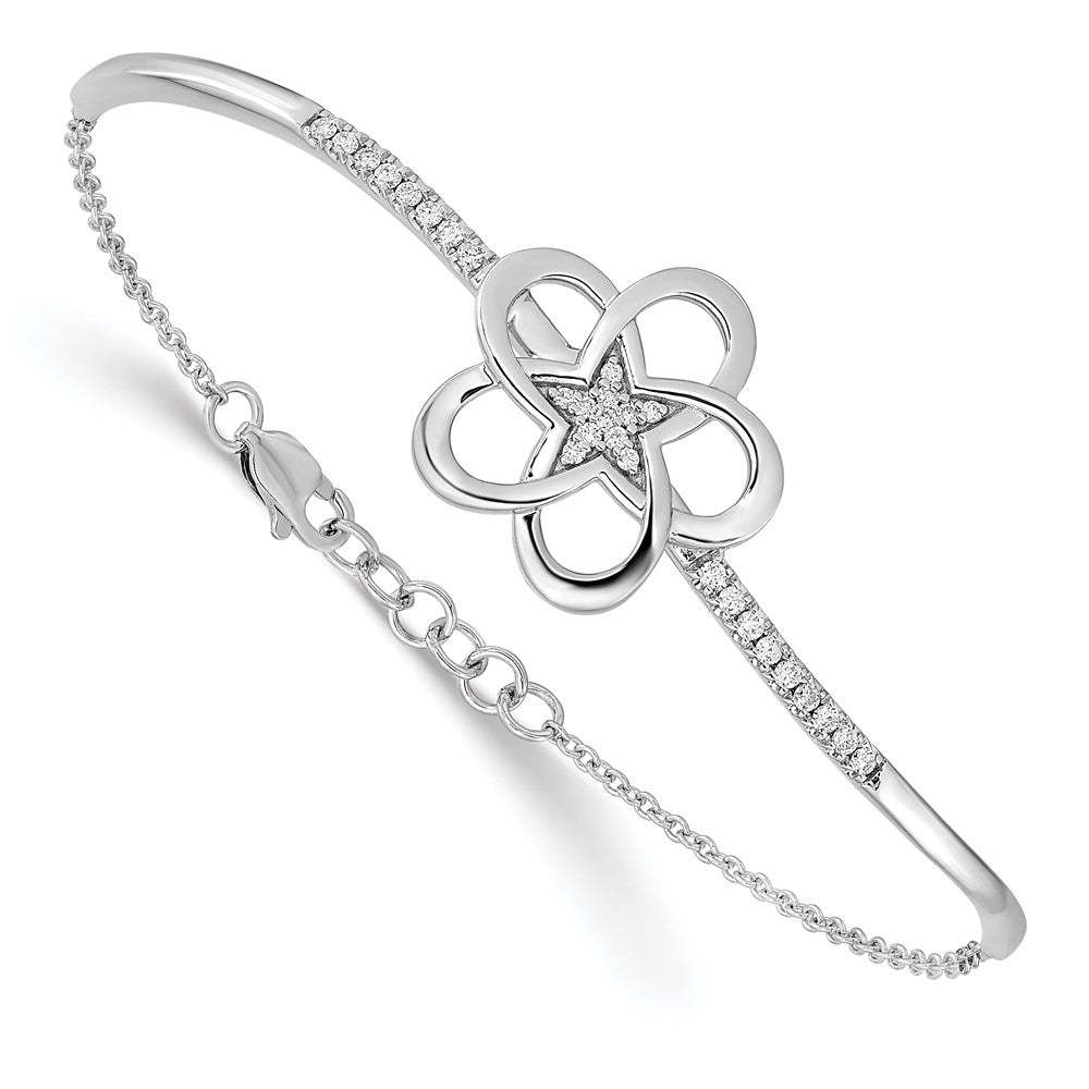 14k White Gold Polished Diamond Flower Bar 7in w/.5 ext Bracelet