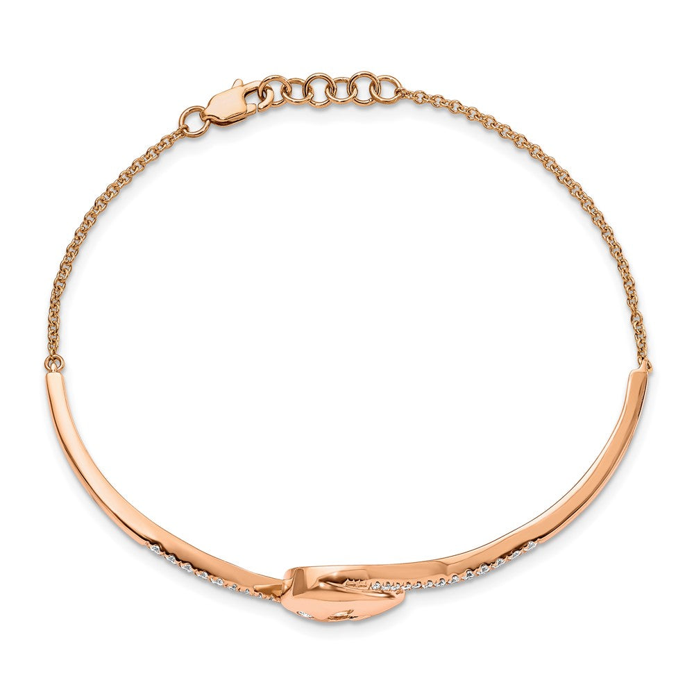 14k Rose Gold PDiamond Teardrop Flower Bar 7in w/.5 ext Bracelet