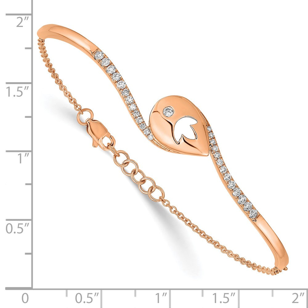 14k Rose Gold PDiamond Teardrop Flower Bar 7in w/.5 ext Bracelet