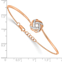 Thumbnail for 14k Rose Gold Polished Diamond Love Knot 7in w/.5in ext Bracelet