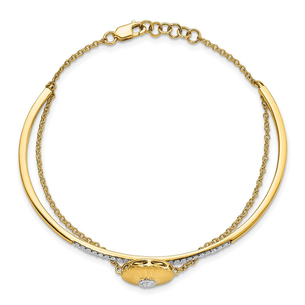 14k Satin Diamond Flower 2-strand 7in w/.5in ext Bracelet