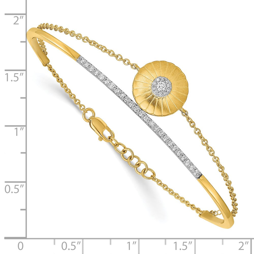 14k Satin Diamond Flower 2-strand 7in w/.5in ext Bracelet