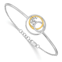 Thumbnail for 14k Two-tone Diamond Circle Cluster Bar 7in w/.5in ext Bracelet