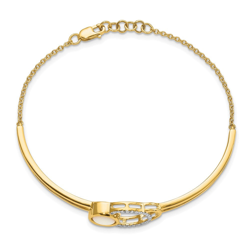 14k Polished Diamond & Opal Circle Bar 7in w/.5in ext Bracelet