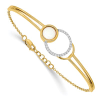 Thumbnail for 14k Polished Diamond & Opal Circle Bar 7in w/.5in ext Bracelet