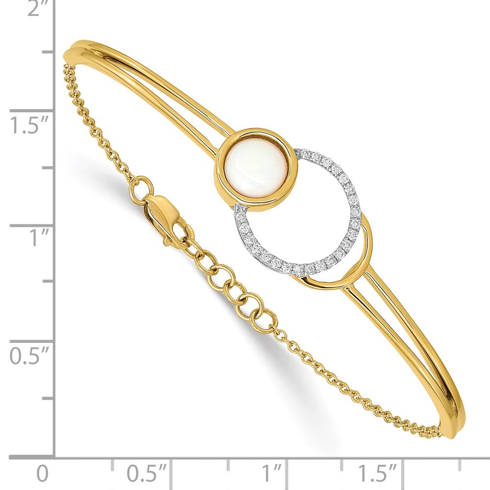 14k Polished Diamond & Opal Circle Bar 7in w/.5in ext Bracelet