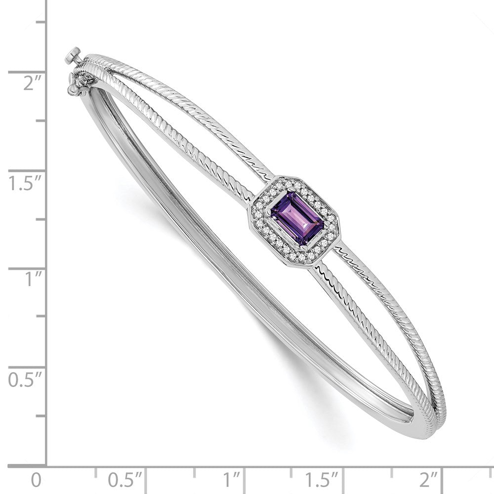 14k White Gold Emerald-shape Diamond Halo Bangle