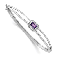 Thumbnail for 14k White Gold Emerald-shape Diamond Halo Bangle
