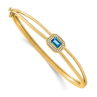 Thumbnail for 14k Emerald-shape Blue Topaz and Diamond Halo Bangle