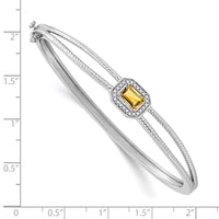 Thumbnail for 14k White Gold Emerald-shape Citrine and Diamond Halo Bangle