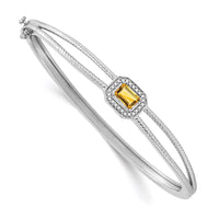Thumbnail for 14k White Gold Emerald-shape Citrine and Diamond Halo Bangle