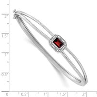 Thumbnail for 14k White Gold Emerald-shape Garnet and Diamond Halo Bangle