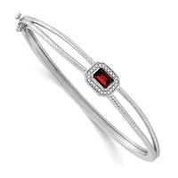Thumbnail for 14k White Gold Emerald-shape Garnet and Diamond Halo Bangle