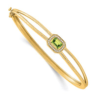 Thumbnail for 14k Emerald-shape Peridot and Diamond Halo Bangle