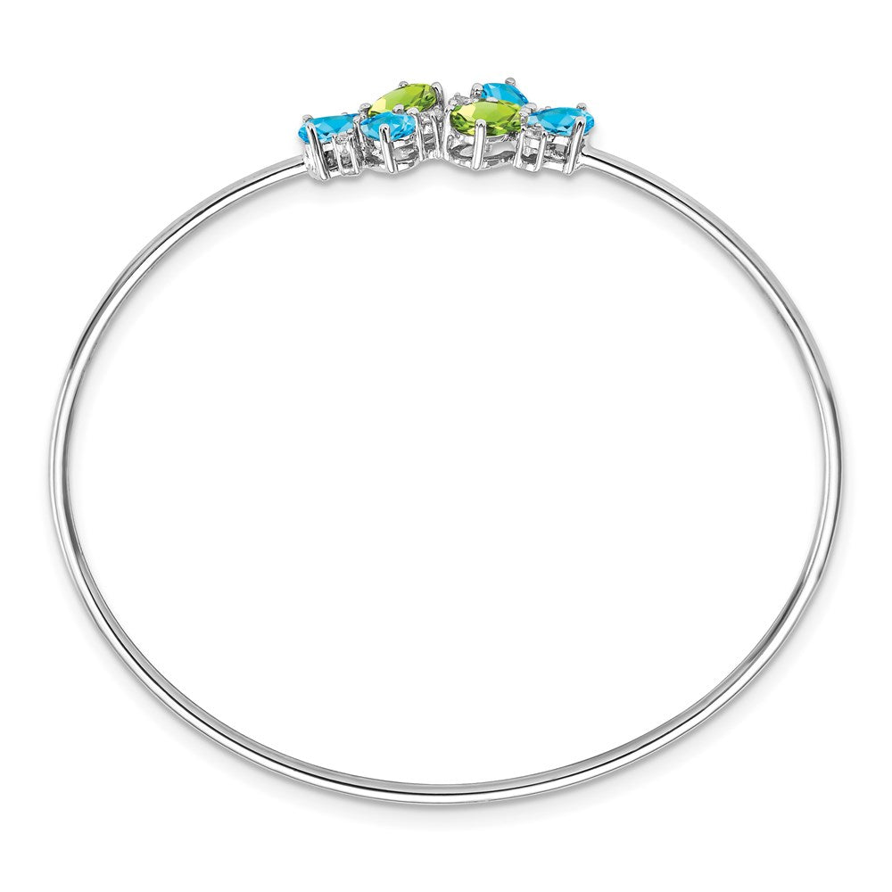 14k White Gold Blue Topaz/Peridot/Diamond Bangle