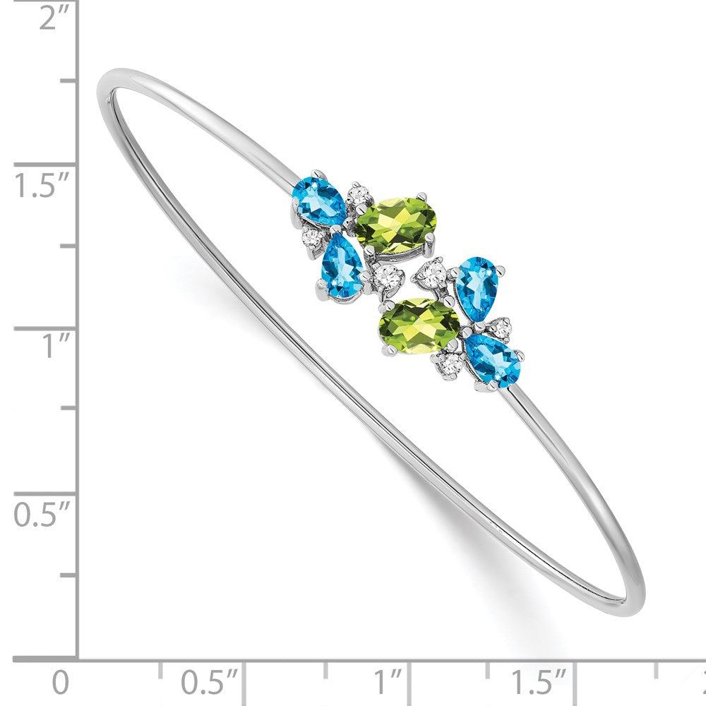 14k White Gold Blue Topaz/Peridot/Diamond Bangle
