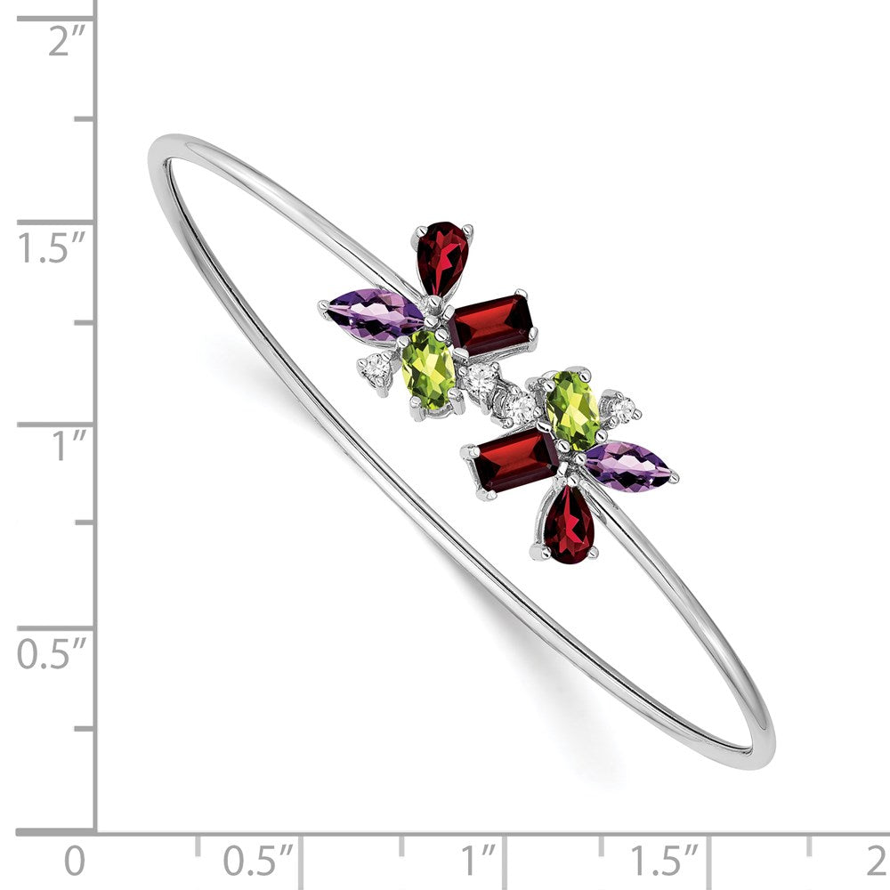 14k White Gold Amethyst/Peridot/Garnet/Diamond Bangle