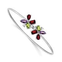 Thumbnail for 14k White Gold Amethyst/Peridot/Garnet/Diamond Bangle