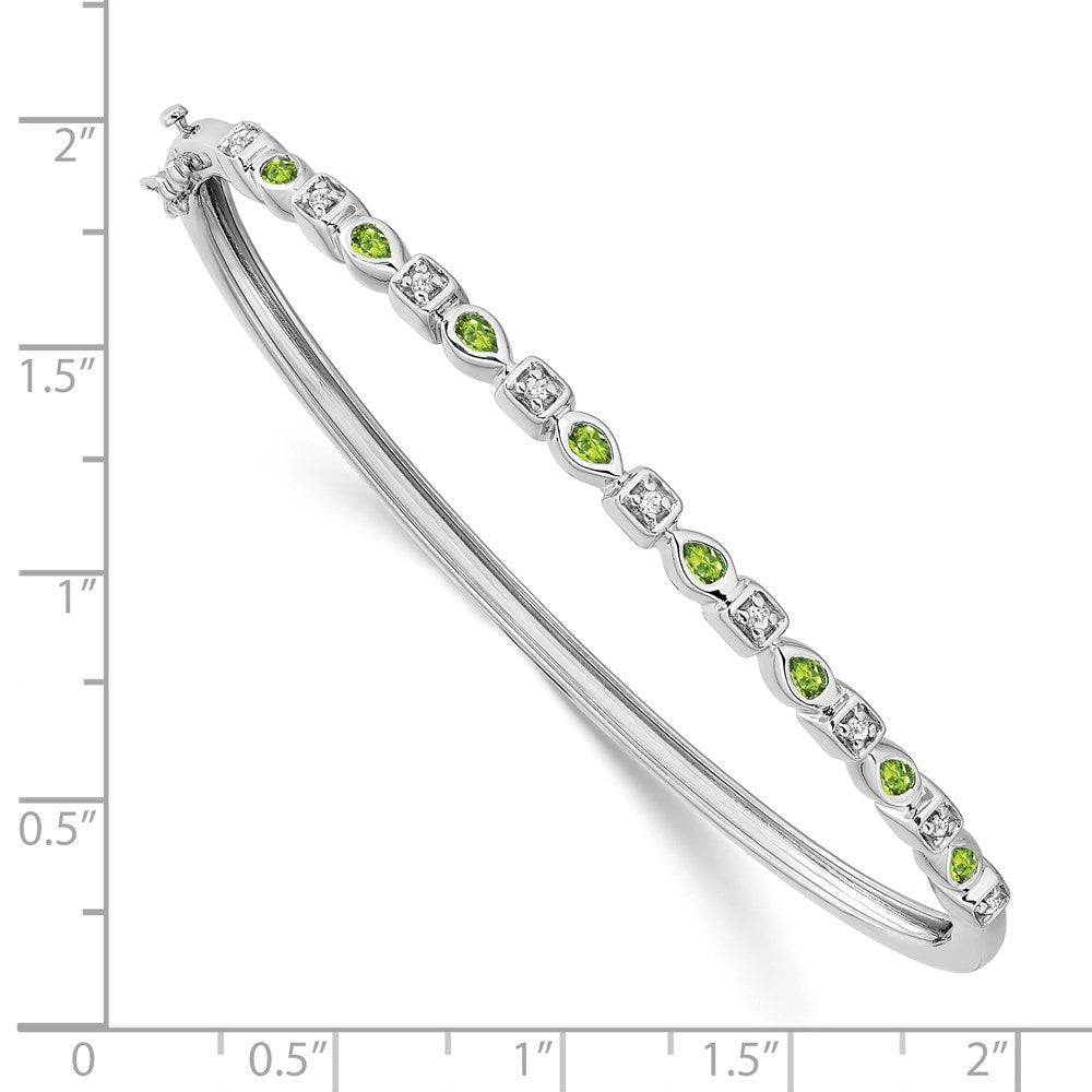 14k White Gold Peridot and Diamond Bangle