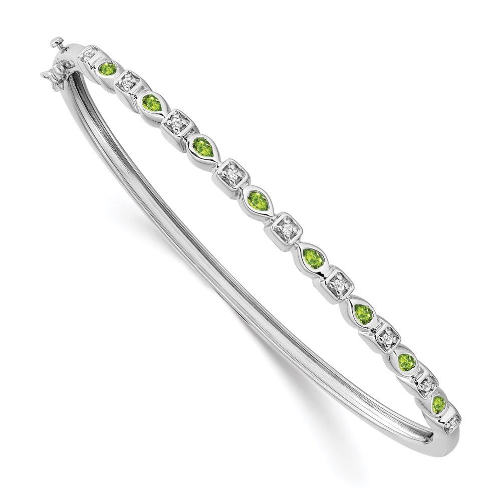 14k White Gold Peridot and Diamond Bangle