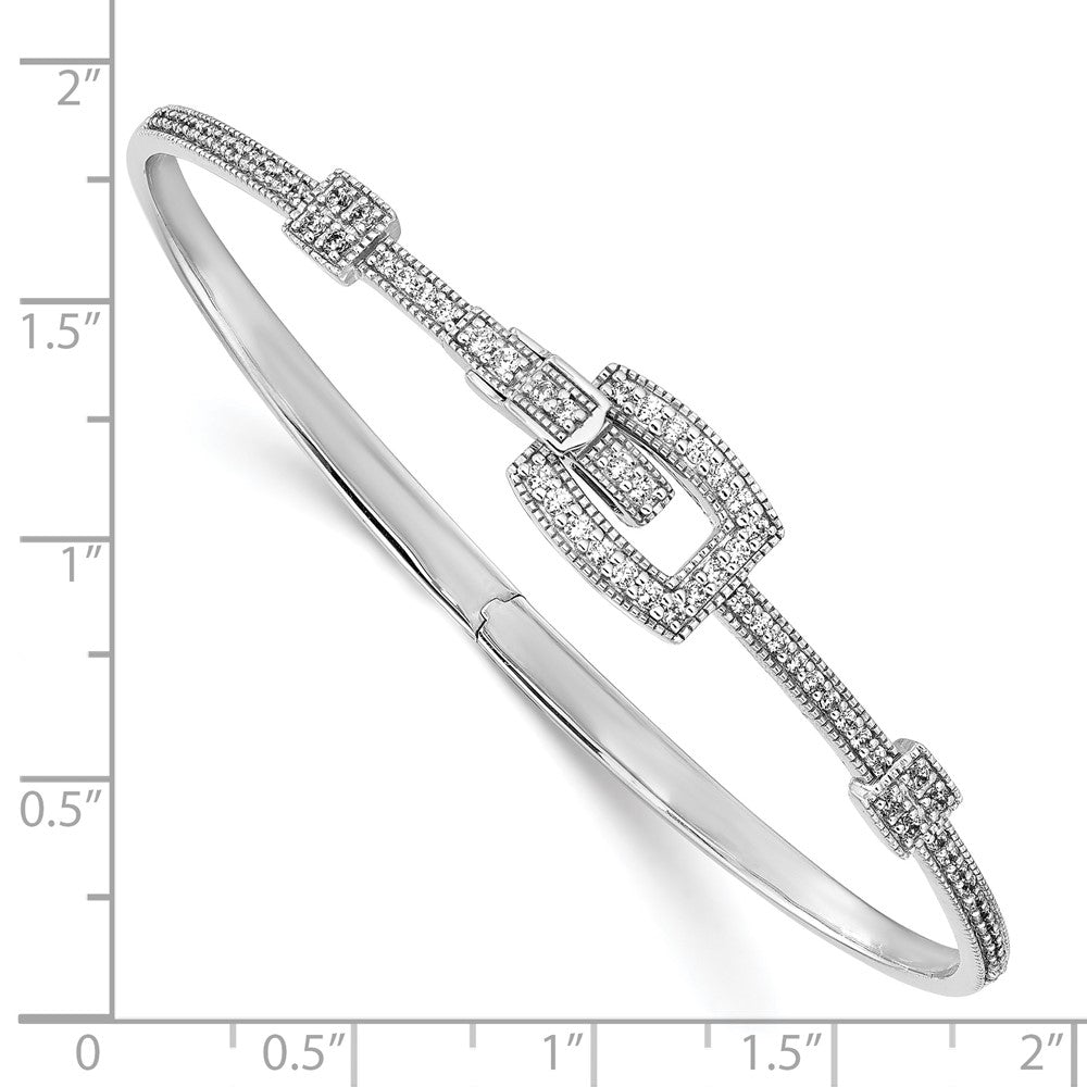 14k White Gold Polished Diamond Square Buckle Hinged Bangle