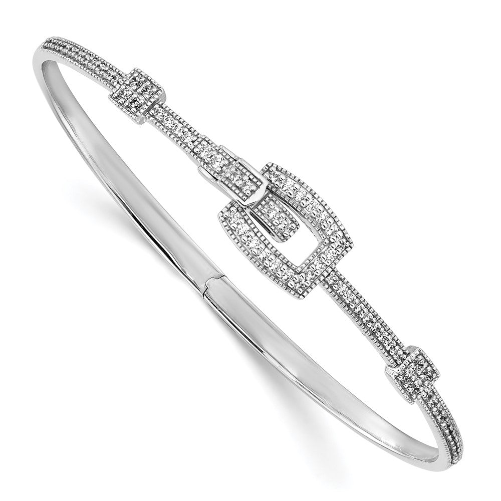 14k White Gold Polished Diamond Square Buckle Hinged Bangle