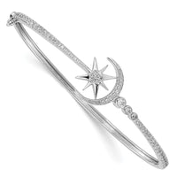 Thumbnail for 14k White Gold Diamond Star & Moon Bangle