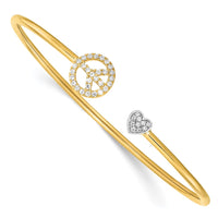 Thumbnail for 14k Two-tone Diamond Peace & Heart Cuff Bangle